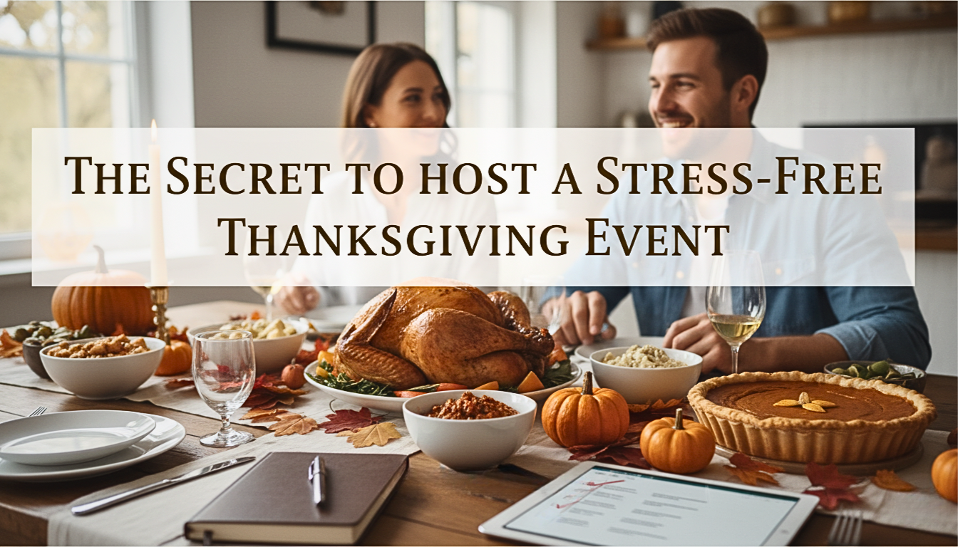 The ultimate guide to hosting a truly stress-free Thanksgiving Event. Enjoy your guests and the holiday with these essential, simple tips.