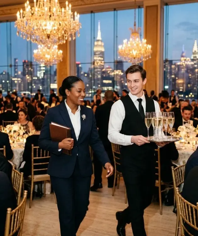 New York hospitality staffing team providing banquet and event service at a luxury Manhattan gala