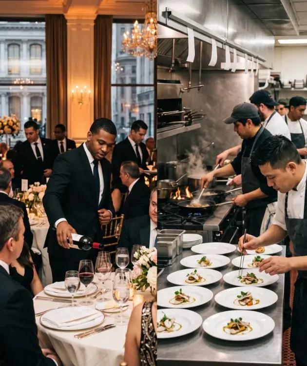New York hospitality staffing providing front of house banquet wine servers and back of house commercial kitchen line cooks